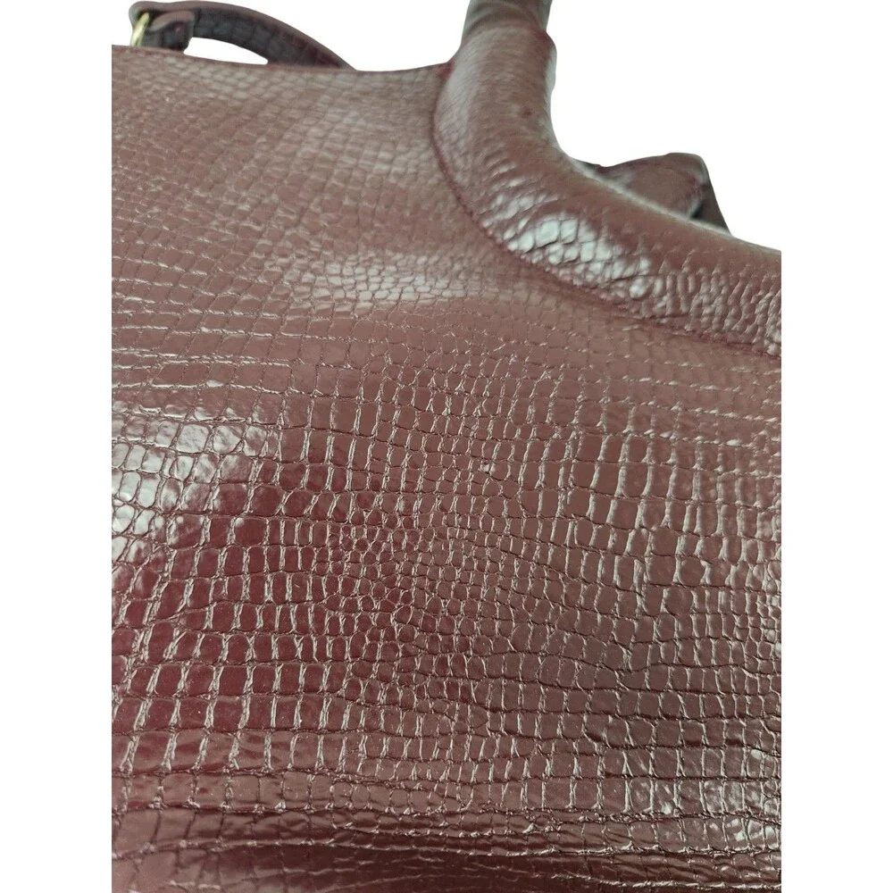 Anthropologie Ring Handle Crossbody Bag Burgundy Croc Embossed EUC